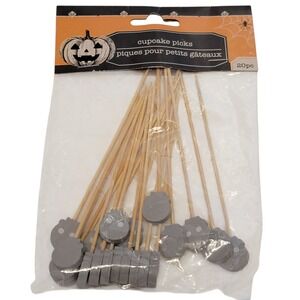 Skull Cupcake Picks 20 Ct Halloween‎ Gray Novelty Party Cake Decorations Goth